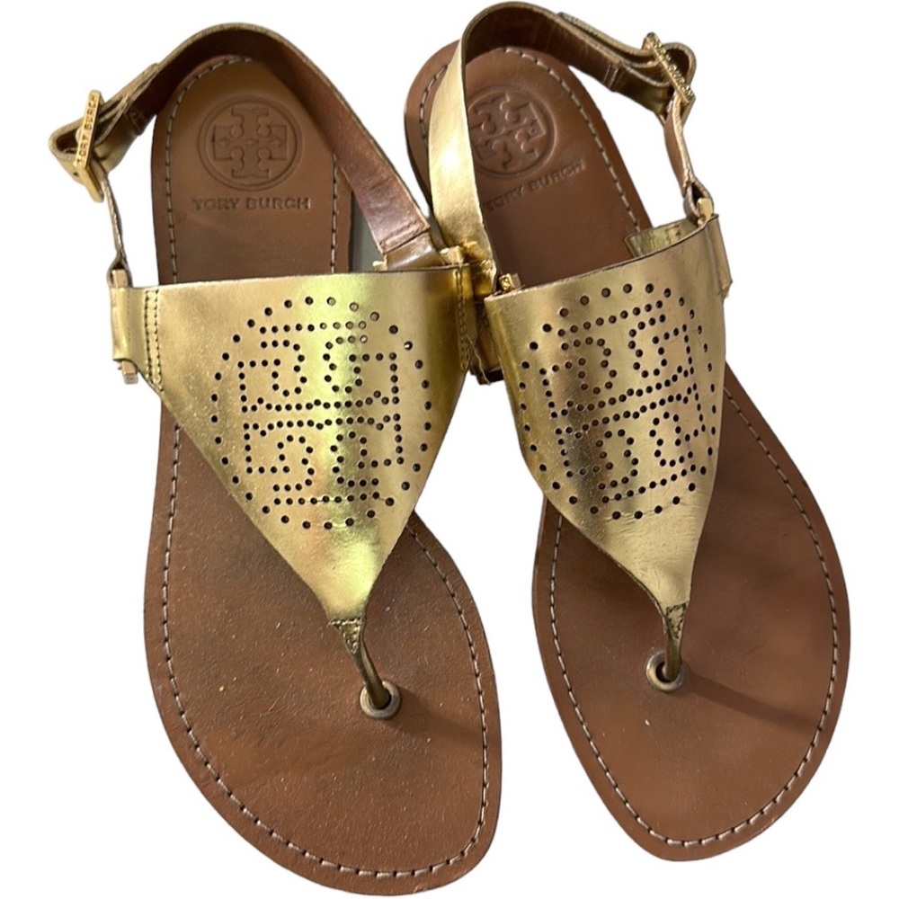 Tory Burch Gold Leather Sandals Sz 8